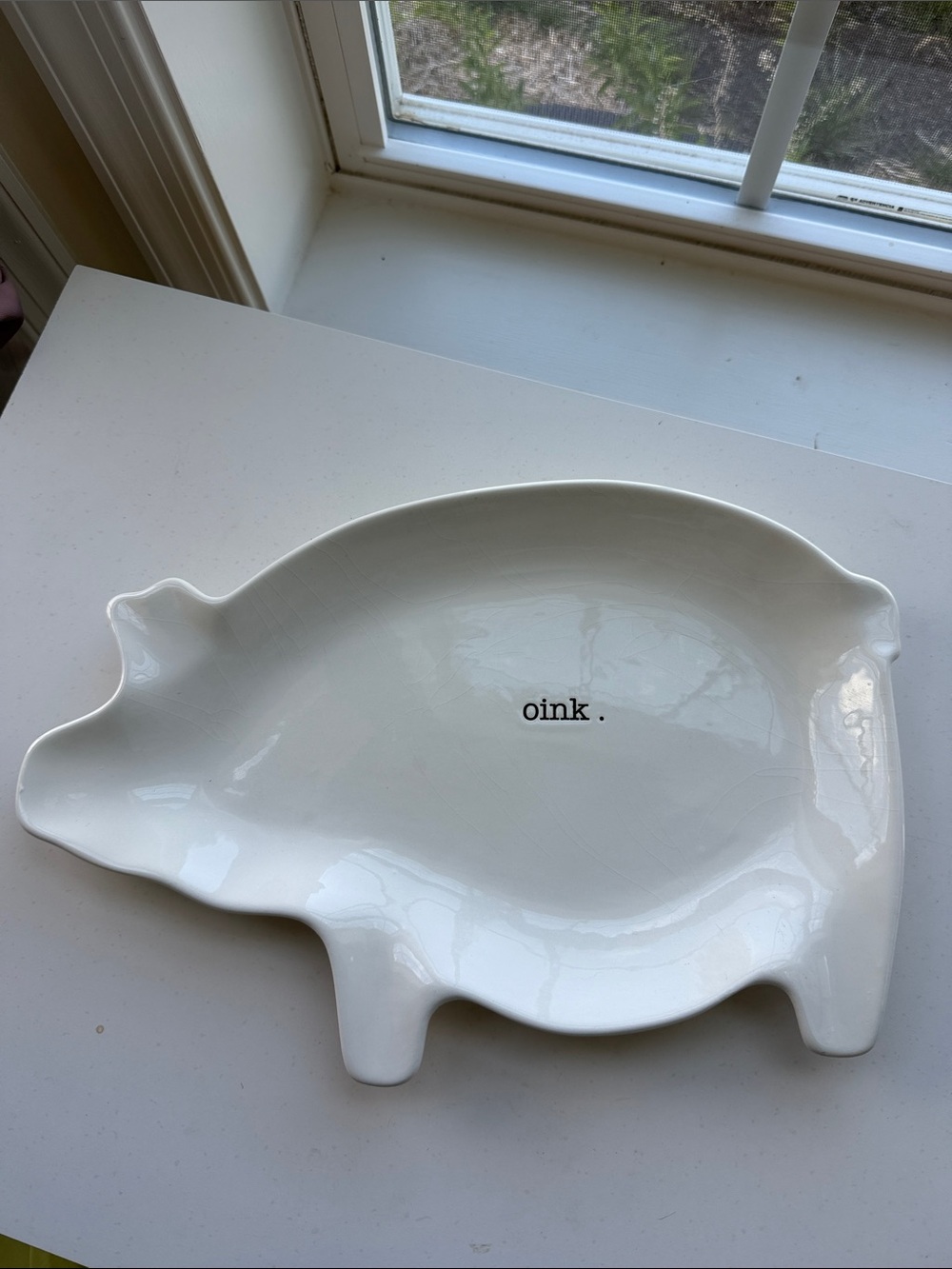 Magenta Rae Dunn White Ceramic Pig Platter “oink” farm line 2016 VHTF rare